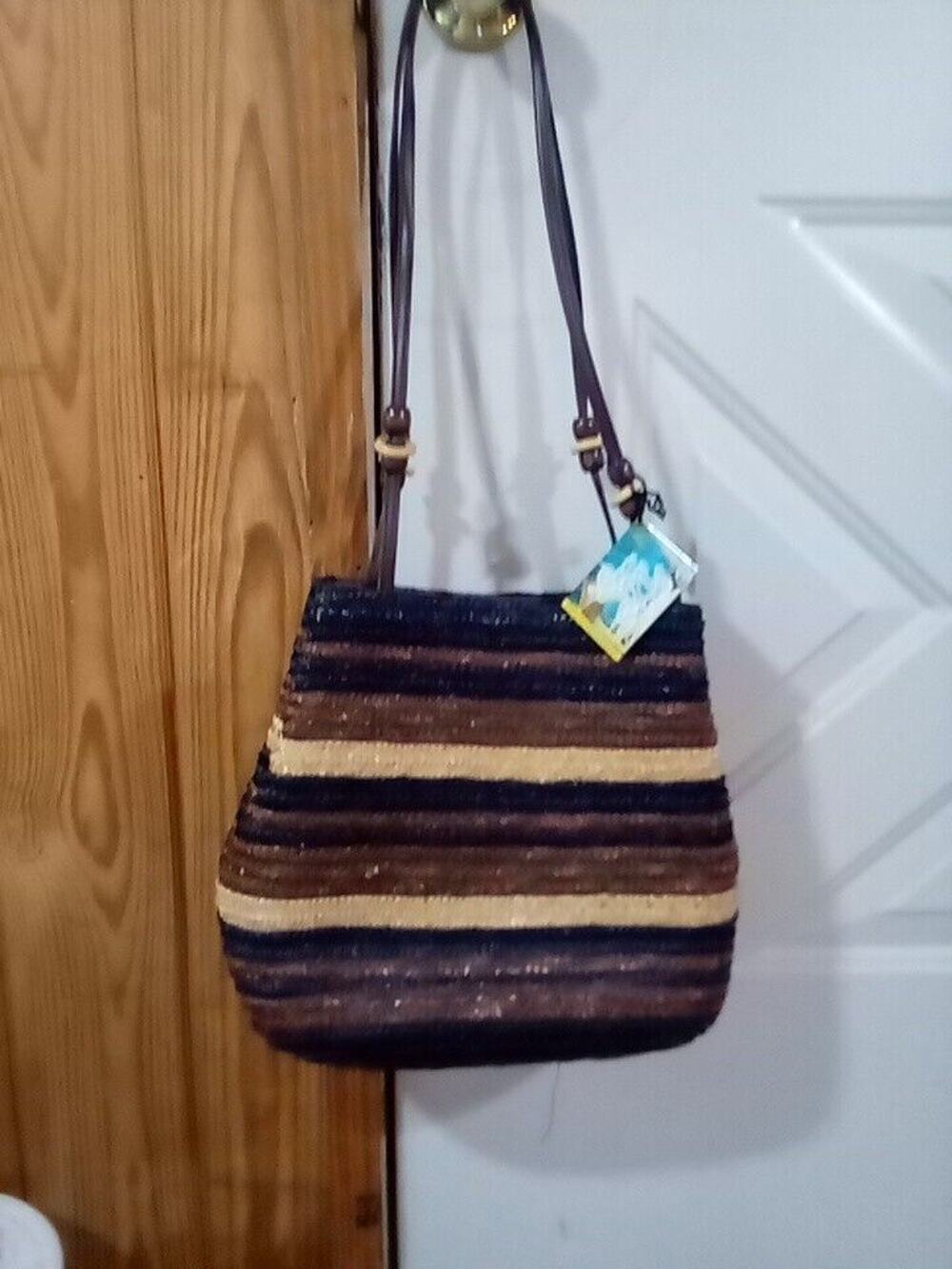 Sun 'n' Sand Shoulder Straw Beach bag, CE5335-B NWT Brown , Black, Ivory